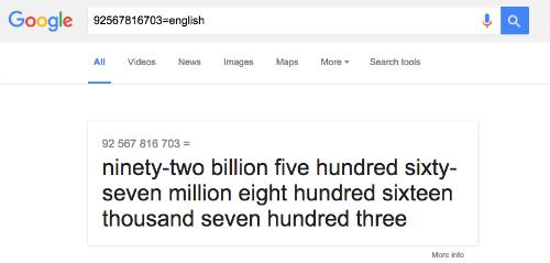 Thậm chí, Google còn có thể giúp bạn phát âm chuẩn những dãy số dài tới 12 ký tự nếu bạn gõ từ cần đọc "= tiếng anh".